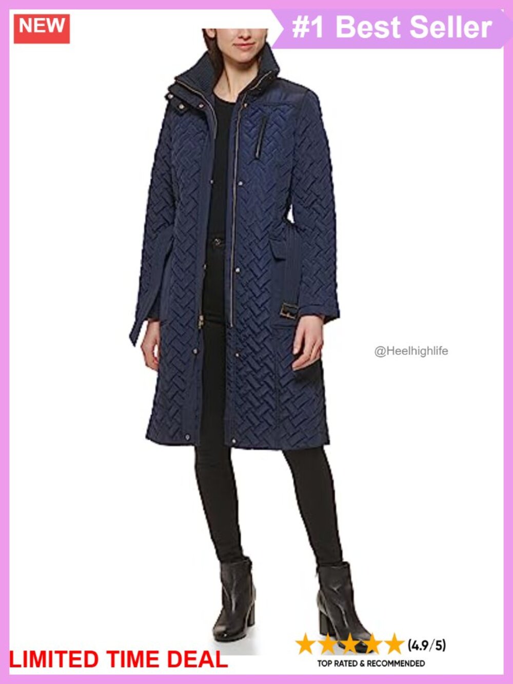 Cole Haan Signature Belted Jacket Quilted Lightweight Coat